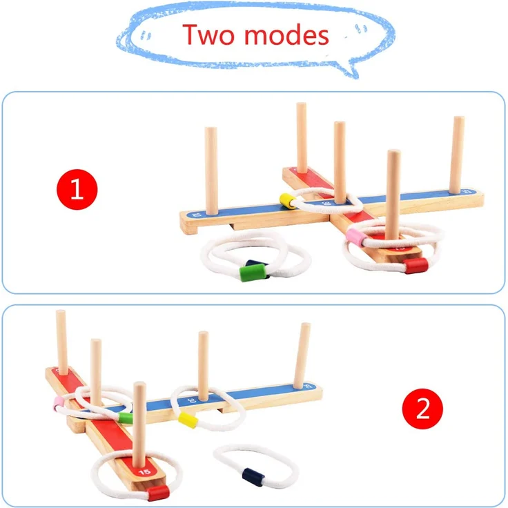 Wurfspiel Ringwurfspiel, UlifeME Garten Spiele für Kinder und Erwachsene, 5 Pcs Hölzerne Seilringe + 8 Pcs Bunt Ringe Werfen, 2 Formen für Indoor und Outdoor Spielspaß, Kinderspiele Draußen mit Tasche – Bild 2