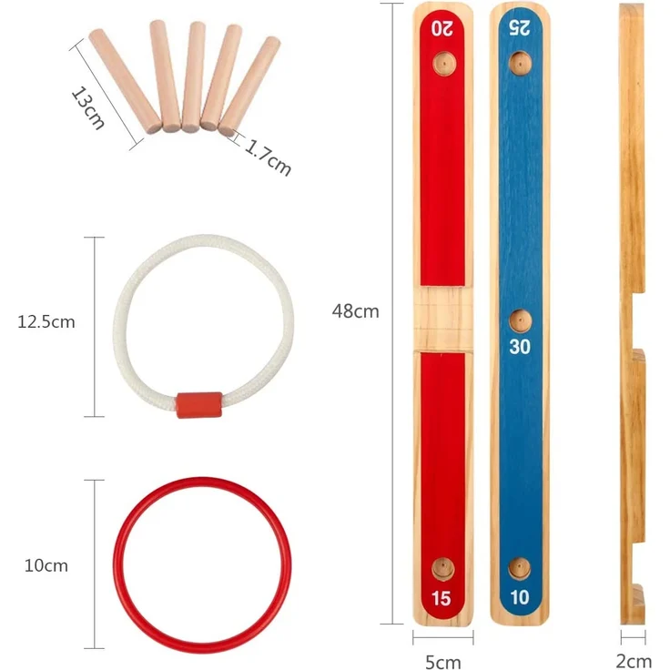 Wurfspiel Ringwurfspiel, UlifeME Garten Spiele für Kinder und Erwachsene, 5 Pcs Hölzerne Seilringe + 8 Pcs Bunt Ringe Werfen, 2 Formen für Indoor und Outdoor Spielspaß, Kinderspiele Draußen mit Tasche – Bild 7
