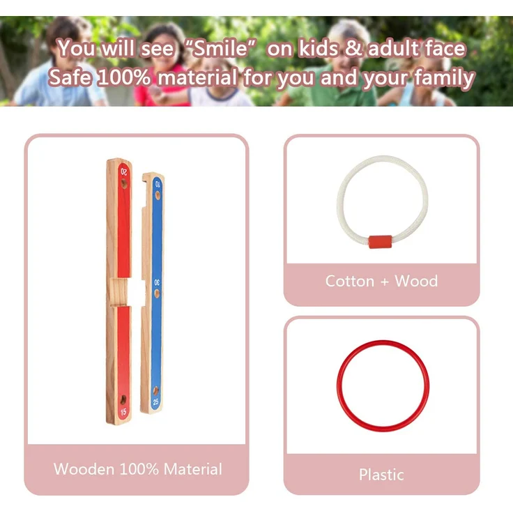 Wurfspiel Ringwurfspiel, UlifeME Garten Spiele für Kinder und Erwachsene, 5 Pcs Hölzerne Seilringe + 8 Pcs Bunt Ringe Werfen, 2 Formen für Indoor und Outdoor Spielspaß, Kinderspiele Draußen mit Tasche – Bild 8