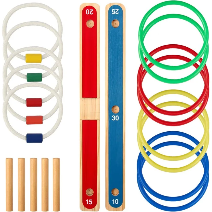 Wurfspiel Ringwurfspiel, UlifeME Garten Spiele für Kinder und Erwachsene, 5 Pcs Hölzerne Seilringe + 8 Pcs Bunt Ringe Werfen, 2 Formen für Indoor und Outdoor Spielspaß, Kinderspiele Draußen mit Tasche – Bild 3