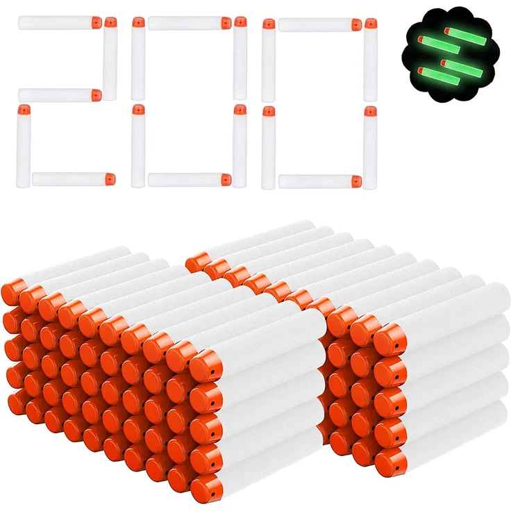 Airlab 200 Pfeile Darts für Nerf Zubehör Leuchten im Dunkeln, Darts Bullets für N-Strike Elite Series, Weiß