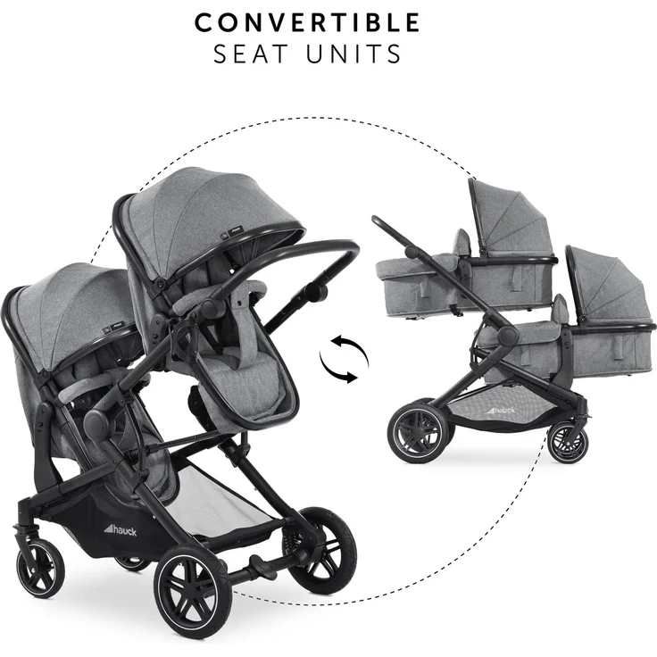 Hauck Geschwisterwagen »Atlantic Twin, melange grey«, mit schwenk- und feststellbaren Vorderrädern, Kinderwagen – Bild 4