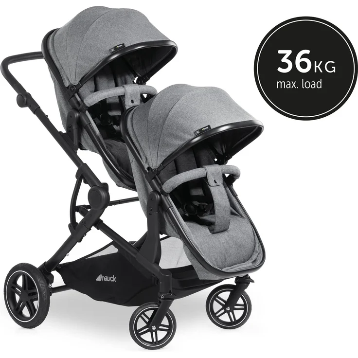 Hauck Geschwisterwagen »Atlantic Twin, melange grey«, mit schwenk- und feststellbaren Vorderrädern, Kinderwagen – Bild 3