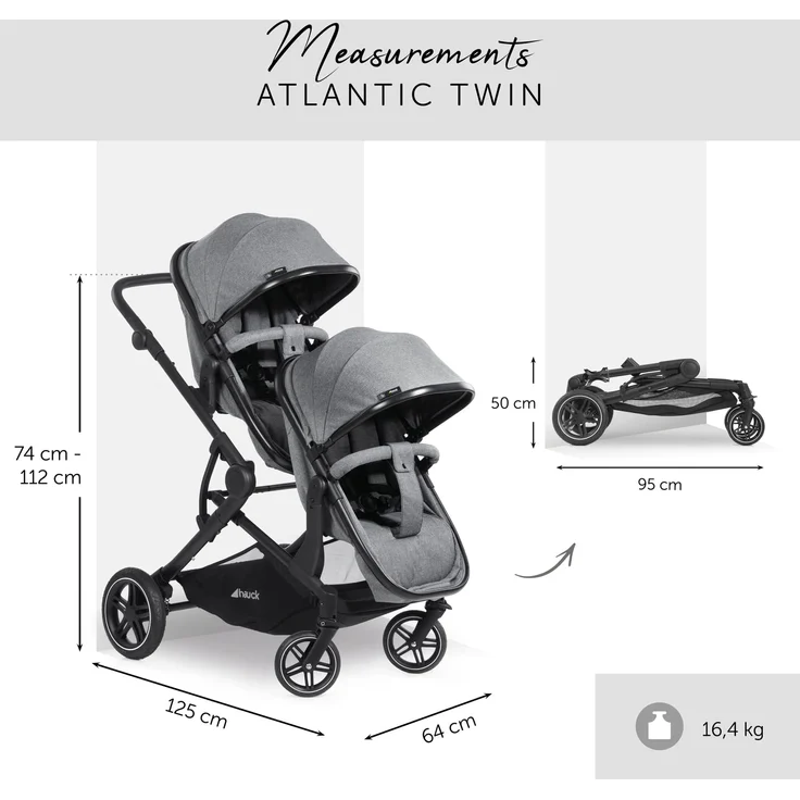 Hauck Geschwisterwagen »Atlantic Twin, melange grey«, mit schwenk- und feststellbaren Vorderrädern, Kinderwagen – Bild 5