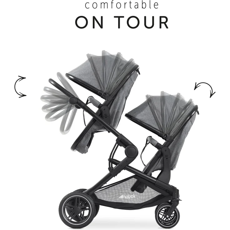 Hauck Geschwisterwagen »Atlantic Twin, melange grey«, mit schwenk- und feststellbaren Vorderrädern, Kinderwagen – Bild 9