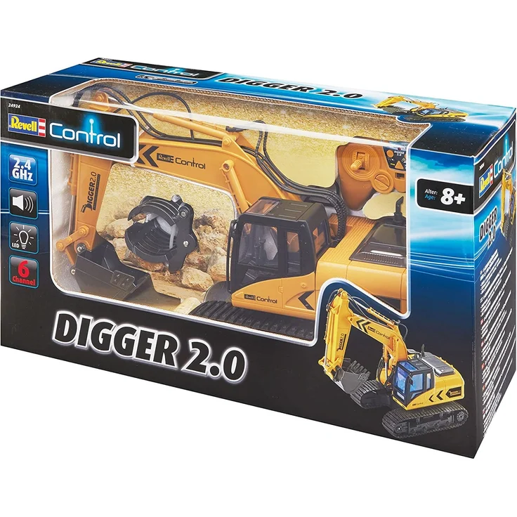 Revell 24924 RC Bagger mit 6-CH 2.4 GHz Fernsteuerung, Outdoor-tauglich, Schaufel und Baumgreifer aus Metall, griffiger Kettenantrieb, Originalgetreu, einzeln steuerbare Teile-Digger 2.0, bunt – Bild 12