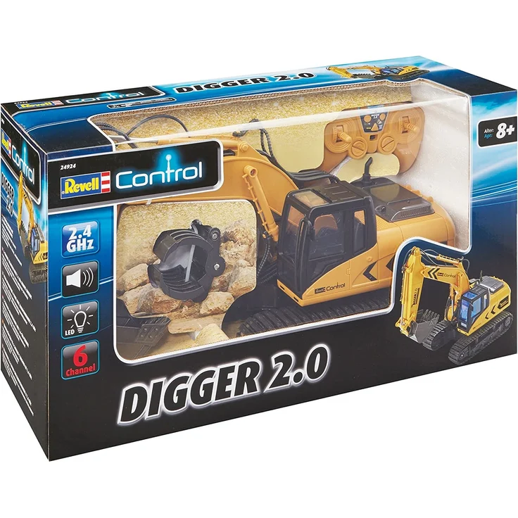 Revell 24924 RC Bagger mit 6-CH 2.4 GHz Fernsteuerung, Outdoor-tauglich, Schaufel und Baumgreifer aus Metall, griffiger Kettenantrieb, Originalgetreu, einzeln steuerbare Teile-Digger 2.0, bunt – Bild 11