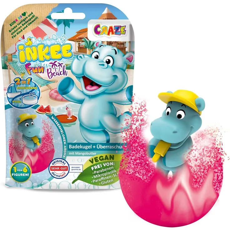 INKEE - Surprise Fun Beach Badekugeln Kinder mit Überraschung, Badebomben Kinder mit Hippo Stempel Badezusatz für die Badewanne- 43417, 1 Stück, zufällige Auswahl