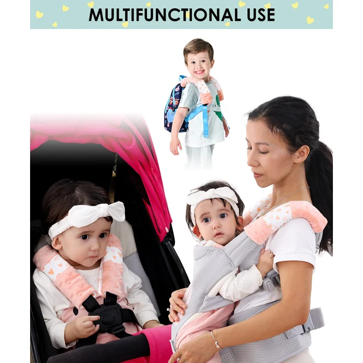 4 Stück Gurtpolster Auto Kinder Mädchen,gurtschutz kinder auto,Kinder Auto Sicherheitsgurt,Gurtschoner Kissen Autositz Gurt Fahrradsitz Gurt Gurtpolster für Sitzerhöhung Gurtschutz (Rosa 25 * 5. 7cm) – Bild 3