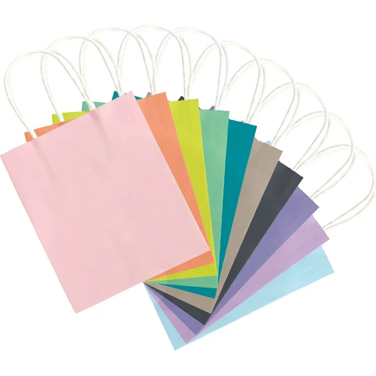 folia 21819/7 - Papiertüten aus Kraftpapier, Geschenktüten, 7 Stück, ca. 18 x 8 x 21 cm, farbig sortiert - zum Basteln, Verzieren und Verschenken
