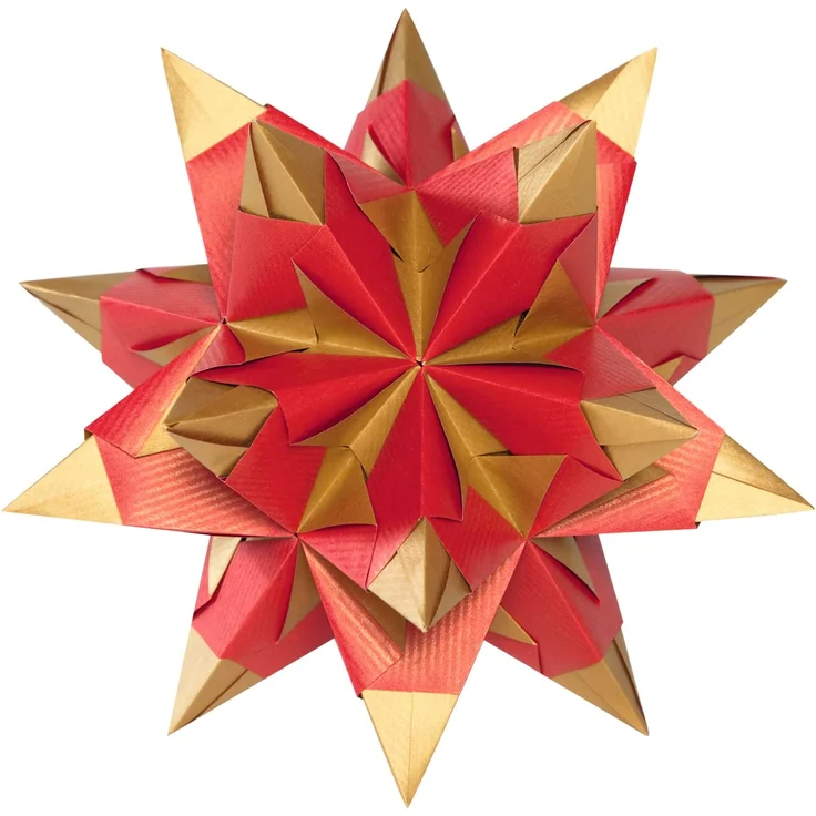 folia 326/1515 - Bastelset Bascetta Stern Duo hochrot/gold, 32 Blatt, 15 x 15 cm, fertige Größe des Papiersterns ca. 20 cm, mit ausführlicher Anleitung - ideal zur zeitlosen Dekoration – Bild 2