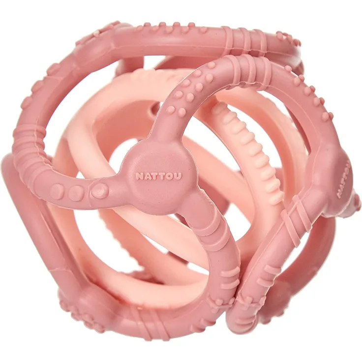 Nattou Silikonbälle 2er Set, Zum Greifen und Beißen, BPA-frei, Ø 10 cm + 7 cm, Silicon, Altrosa/Hellrosa