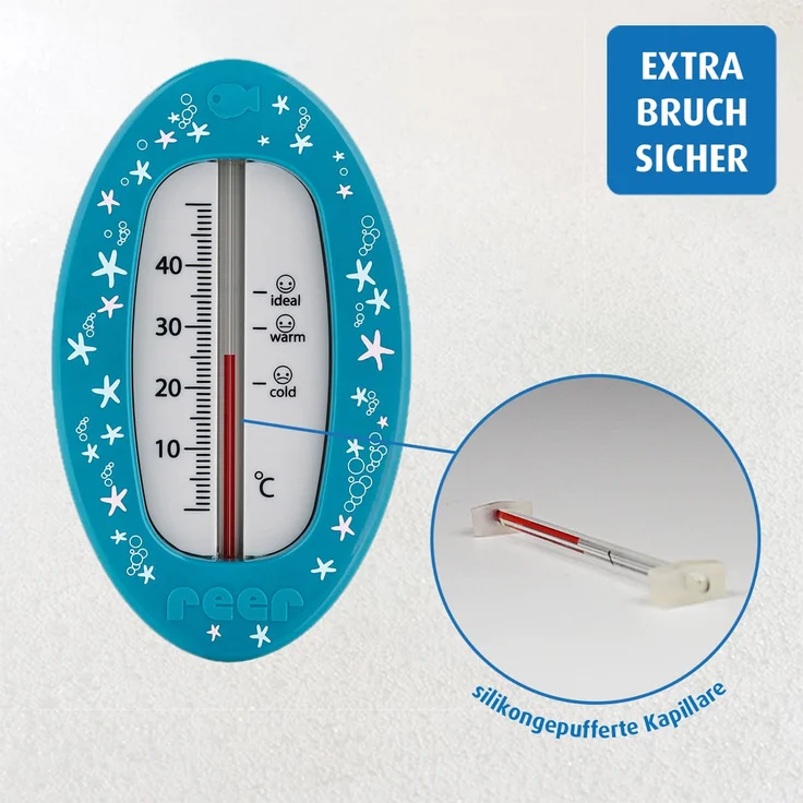 Reer Baby-Thermometer für die Badewanne mit süßem Unterwasserwelt-Motiv, kindersicheres Bade-Thermometer – Bild 4