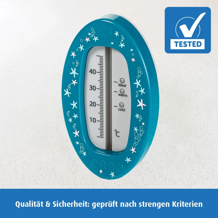 Reer Baby-Thermometer für die Badewanne mit süßem Unterwasserwelt-Motiv, kindersicheres Bade-Thermometer – Bild 5