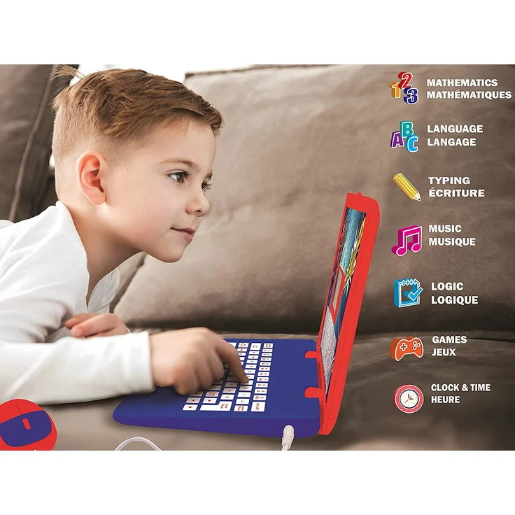 Lexibook JC598SPi1 Disney Marvel Spider-Man Peter Parker zweisprachiger Laptop, Lernen 124 Aktivitäten zum Entdecken von Mathematik, Musik, Wissen, Logik, Spielen, nur Französisch/Englisch, Blau/Rot – Bild 4