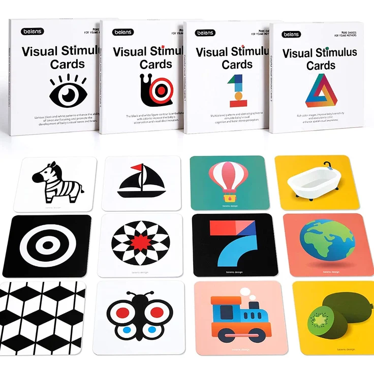 beiens High Contrast Baby Flashcard, 80 PCs 160 Seiten Schwarz Weiß Bunte Visuelle Stimulation Lernaktivitätskarte für Babys 0-3-6-12-36 Monaten, 5,5'' x 5,5'' Neugeborenes Spielzeug Babygeschenk – Bild 1