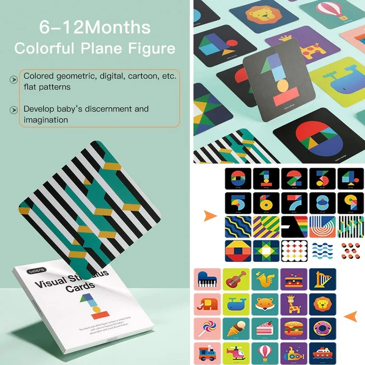 beiens High Contrast Baby Flashcard, 80 PCs 160 Seiten Schwarz Weiß Bunte Visuelle Stimulation Lernaktivitätskarte für Babys 0-3-6-12-36 Monaten, 5,5'' x 5,5'' Neugeborenes Spielzeug Babygeschenk – Bild 5