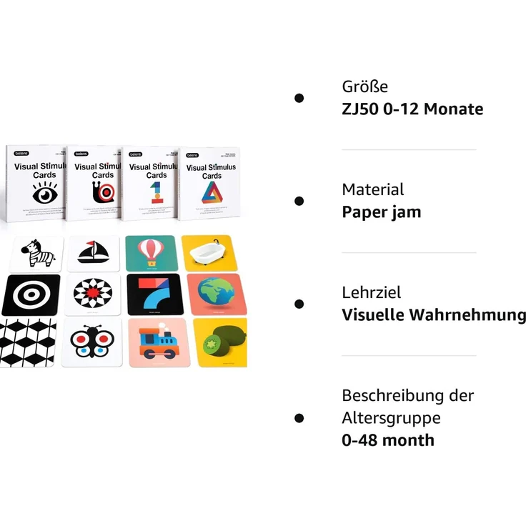 beiens High Contrast Baby Flashcard, 80 PCs 160 Seiten Schwarz Weiß Bunte Visuelle Stimulation Lernaktivitätskarte für Babys 0-3-6-12-36 Monaten, 5,5'' x 5,5'' Neugeborenes Spielzeug Babygeschenk – Bild 10