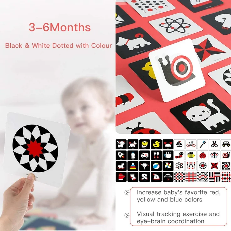 beiens High Contrast Baby Flashcard, 80 PCs 160 Seiten Schwarz Weiß Bunte Visuelle Stimulation Lernaktivitätskarte für Babys 0-3-6-12-36 Monaten, 5,5'' x 5,5'' Neugeborenes Spielzeug Babygeschenk – Bild 4