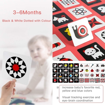 Baby Kontrastkarten – 18 Stück (36 Seiten) Schwarz-weiß, Für Babys 0-3 Monate