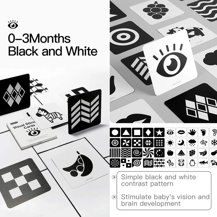 beiens High Contrast Baby Flashcard, 80 PCs 160 Seiten Schwarz Weiß Bunte Visuelle Stimulation Lernaktivitätskarte für Babys 0-3-6-12-36 Monaten, 5,5'' x 5,5'' Neugeborenes Spielzeug Babygeschenk – Bild 3
