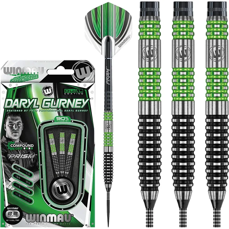 WINMAU Daryl Gurney 22g Sonderausgabe Profi Wolfram Steeltip Dartpfeile Set mit Flights und Schäfte