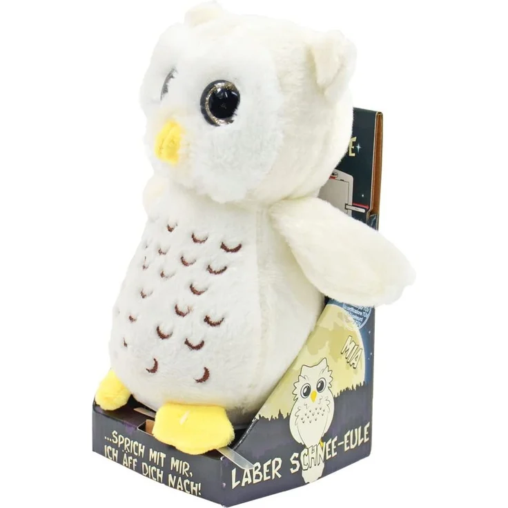 Kögler 75904 - Laber Schneeeule Mia, Labertier mit Aufnahme- und Wiedergabefunktion, plappert alles witzig nach und bewegt sich, ca. 18 cm groß, ideal als Geschenk für Jungen und Mädchen – Bild 2