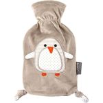 Fashy „Pia“ 35720.4 Wärmflasche / Kinderwärmflasche Pinguin ~ Thermoplast- Wärmeflasche mit kuschelweichem Flauschbezug aus 100% Polyester, robust und langlebig ~ 0,8 Liter