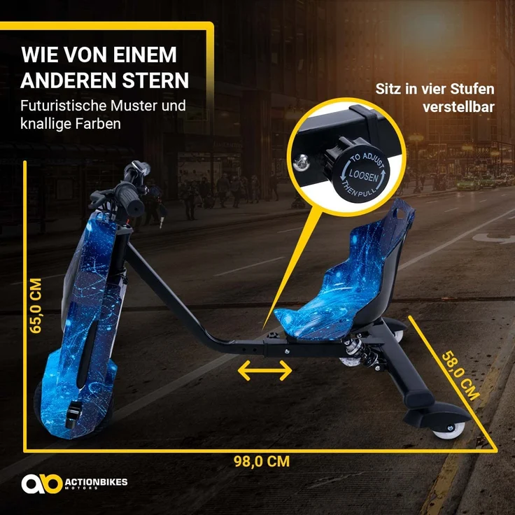Kinder Elektro Drift Trike Scooter LED Driftrollen 360° bis zu 15km/h drosselbar (Space Blue) – Bild 7
