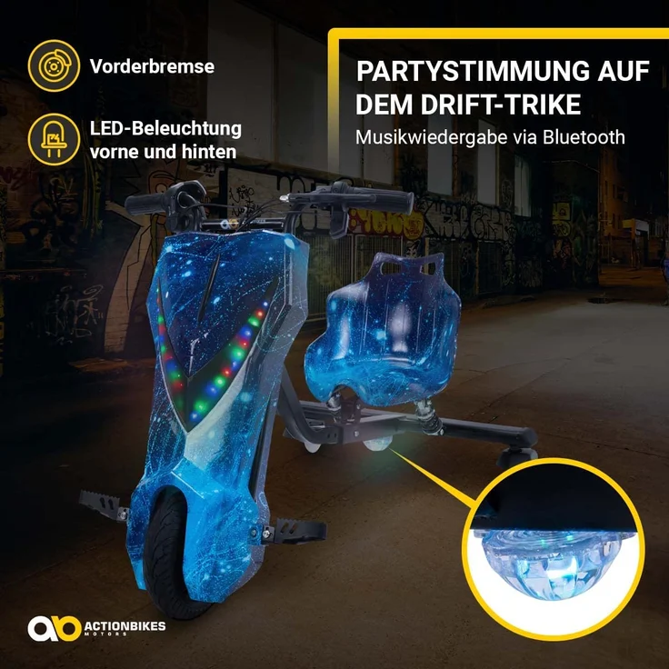 Kinder Elektro Drift Trike Scooter LED Driftrollen 360° bis zu 15km/h drosselbar (Space Blue) – Bild 3
