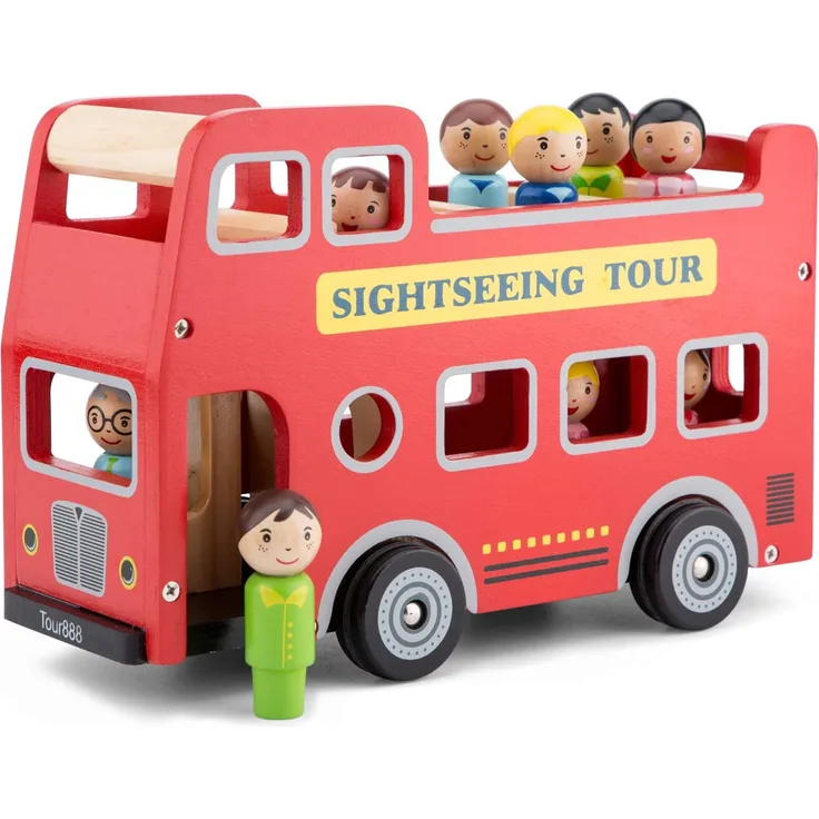 New Classic Toys Stadtrundfahrt-Bus Little Driver Holz rot