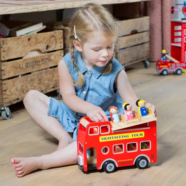 New Classic Toys Stadtrundfahrt-Bus Little Driver Holz rot – Bild 4