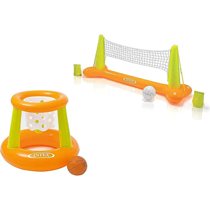 Intex Pool Game - Aufblasbares Wasserballspiel - Volleyballnetz (Pool Volleyball - Spiel + Floating Hoops Spiel)
