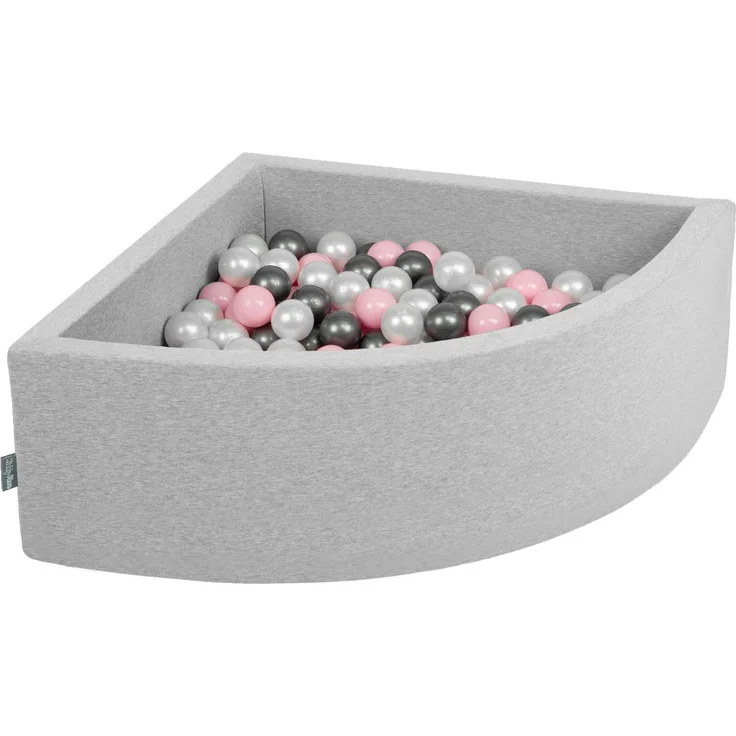KiddyMoon Bällebad 90X30cm/200 Bälle Bällepool Mit Bällen ∅ 7Cm Für Babys Kinder Viertel Eckig, Hellgrau:Perle-Puderrosa-Silbern – Bild 1