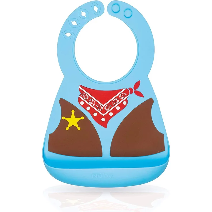 Nuby - 3D Silikon Lätzchen im Outfit Design-3M+, Blau