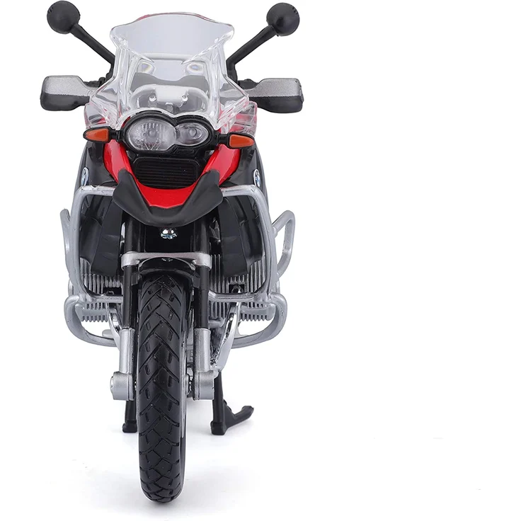Maisto BMW R 1200 GS: Originalgetreues Motorradmodell, Maßstab 1:12, mit Hinterradfederung und beweglichem Seitenständer, schwarz-rot (531157) – Bild 2