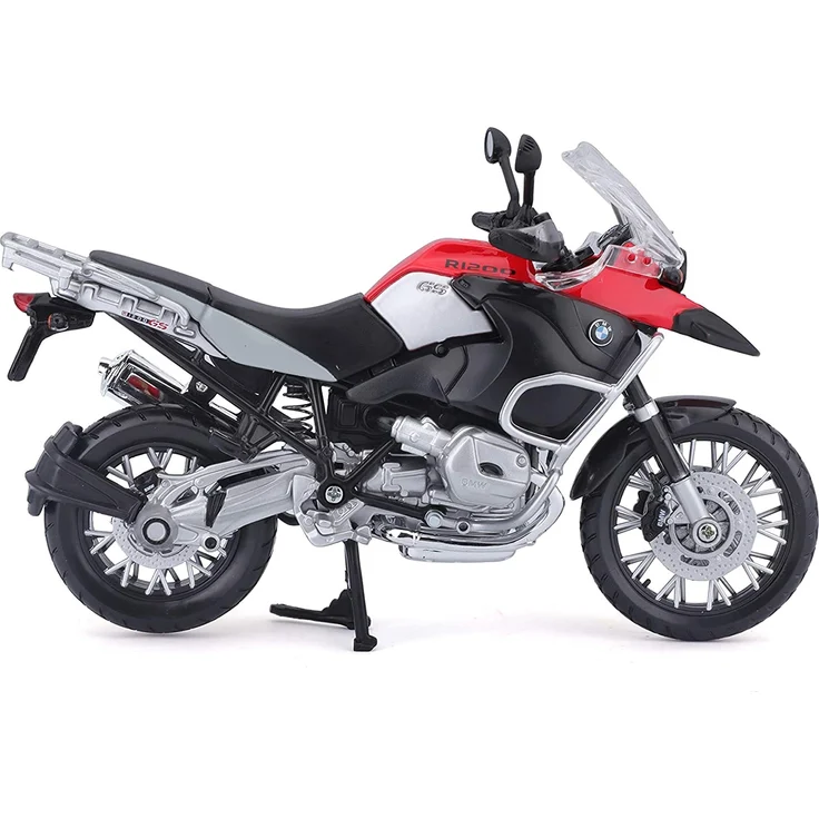 Maisto BMW R 1200 GS: Originalgetreues Motorradmodell, Maßstab 1:12, mit Hinterradfederung und beweglichem Seitenständer, schwarz-rot (531157) – Bild 13