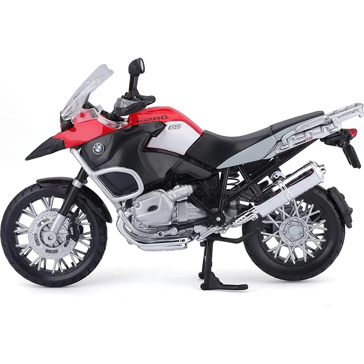 Maisto BMW R 1200 GS: Originalgetreues Motorradmodell, Maßstab 1:12, mit Hinterradfederung und beweglichem Seitenständer, schwarz-rot (531157) – Bild 12