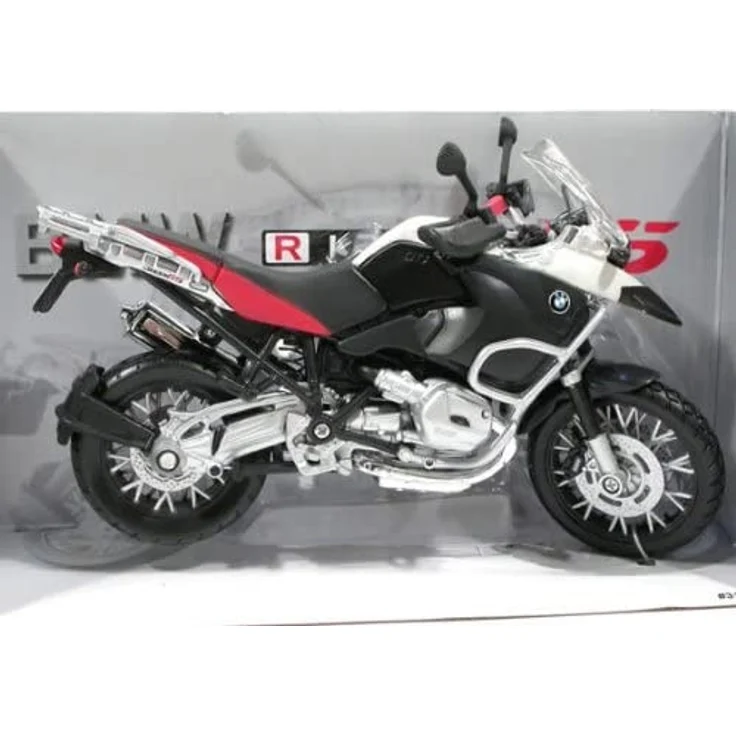 Maisto BMW R 1200 GS: Originalgetreues Motorradmodell, Maßstab 1:12, mit Hinterradfederung und beweglichem Seitenständer, schwarz-rot (531157) – Bild 11