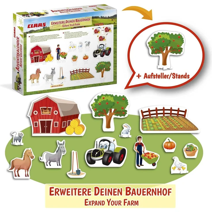 Craze Adventskalender 2020 CLAAS Traktor Bausatz Landwirtschaft Spielset mit Spielfiguren Tierfiguren Weihnachtskalender für Kinder 19597 – Bild 4