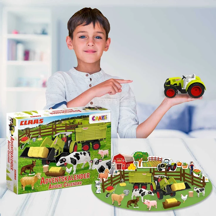 Craze Adventskalender 2020 CLAAS Traktor Bausatz Landwirtschaft Spielset mit Spielfiguren Tierfiguren Weihnachtskalender für Kinder 19597 – Bild 8