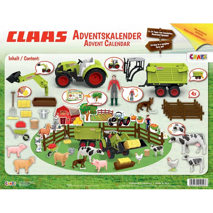 Craze Adventskalender 2020 CLAAS Traktor Bausatz Landwirtschaft Spielset mit Spielfiguren Tierfiguren Weihnachtskalender für Kinder 19597 – Bild 5