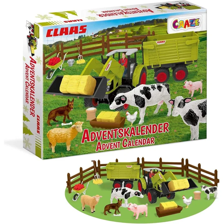 Craze Adventskalender 2020 CLAAS Traktor Bausatz Landwirtschaft Spielset mit Spielfiguren Tierfiguren Weihnachtskalender für Kinder 19597 – Bild 2