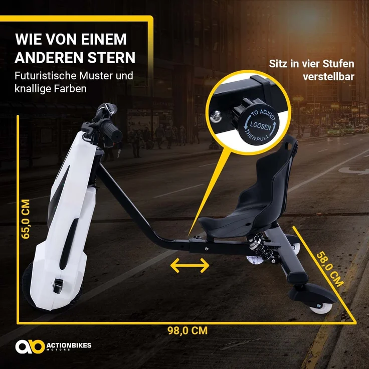 Kinder Elektro Drift Trike Scooter LED Driftrollen 360° bis zu 15km/h drosselbar (Weiß Matt) – Bild 7