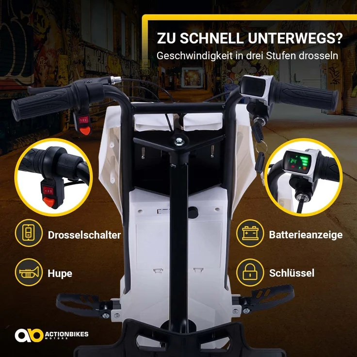 Kinder Elektro Drift Trike Scooter LED Driftrollen 360° bis zu 15km/h drosselbar (Weiß Matt) – Bild 5