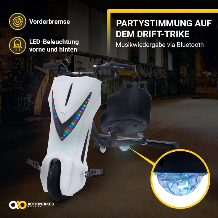 Kinder Elektro Drift Trike Scooter LED Driftrollen 360° bis zu 15km/h drosselbar (Weiß Matt) – Bild 3