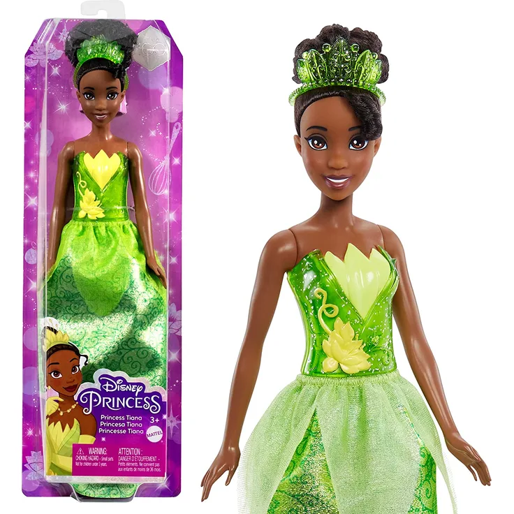 Disney Princess HLW04 - Disney Prinzessin-Spielzeug, bewegliche Tiana-Modepuppe mit glitzernder Kleidung und Accessoires, inspiriert vom Disney-Film, Geschenke für Kinder ab 3 Jahren
