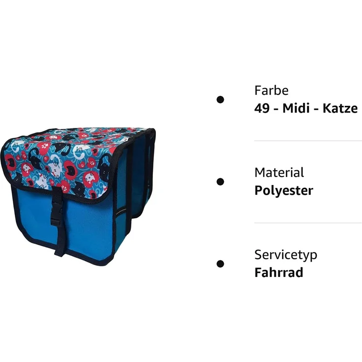 FAHRRADTASCHE Fahrrad 20-26'' Kinder Satteltasche Doppel 49 - Midi - Katze – Bild 4
