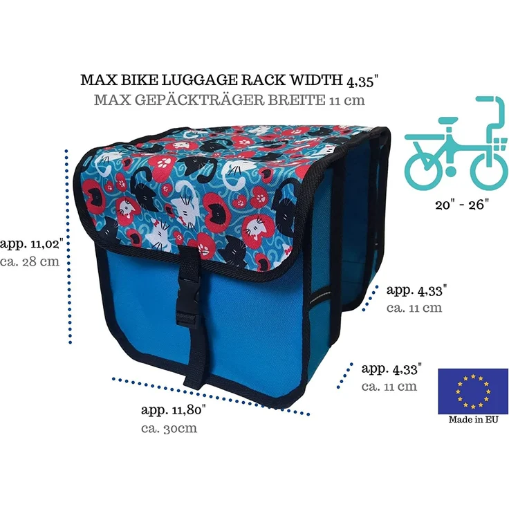 FAHRRADTASCHE Fahrrad 20-26'' Kinder Satteltasche Doppel 49 - Midi - Katze – Bild 3