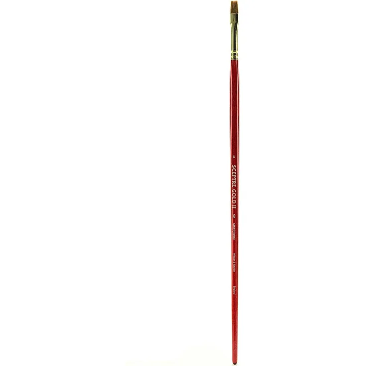 Winsor & Newton 5185708 Sceptre Gold II Künstler Aquarellpinsel mit hoher Farbtragekapazitat & exzellenter Sprungkraft, Serie 505 - Flachpinsel, langer Stiel, Nr.8 - 7mm